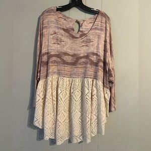Free People Pink Lace Dolman 3/4 Sleeve Blouse